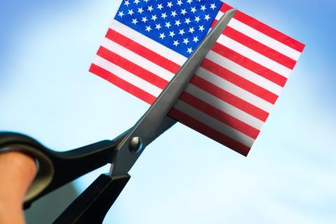 Flag being cut with scissors