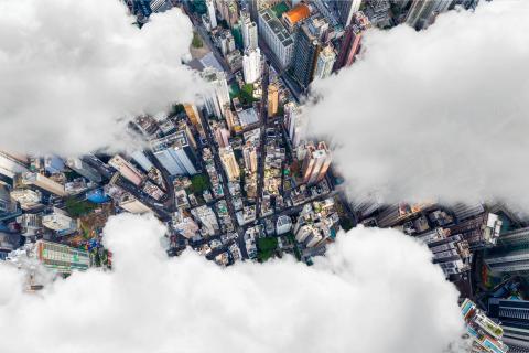 Clearing clouds to view city