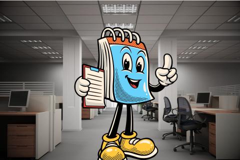 Cartoon grant calendar stands in an office